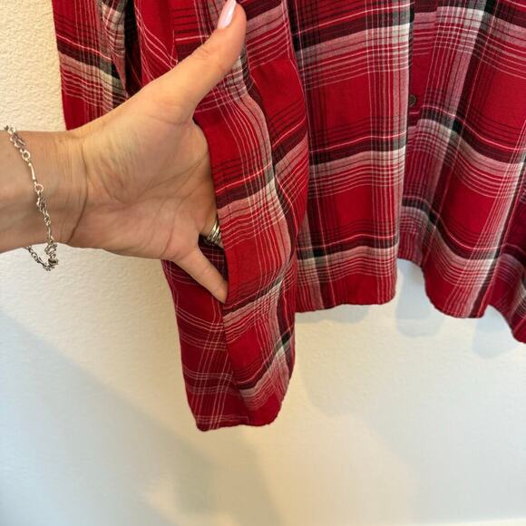 J.Jill Red Plaid Button Down Tunic Top‎ XL - Picture 5 of 9